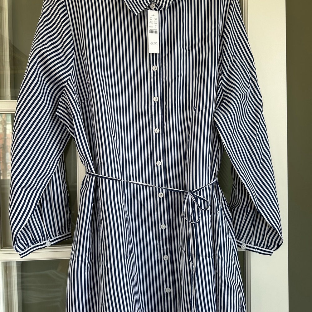 Women’s J. Crew Striped Button-Front Midi Dress in Navy and White - Picture 3 of 6